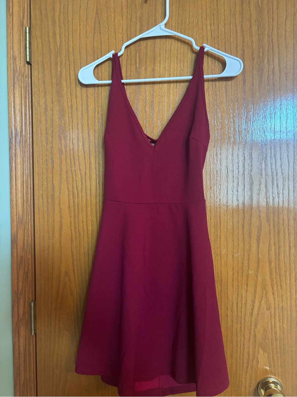 SHEIN Burgundy V-Neck Mini A-Line Dress
